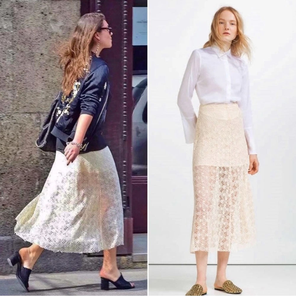 ZARA ECRU GUIPURE LACE
LAYERED A-LINE LONG SKIRT bloggers favourite